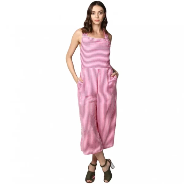 Generic Women's Polyester Striped Sleeveless Jumpsuit (Pink)