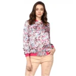 Generic Women's Satin Floral 3/4th Sleeve Jacket (Multicolor)