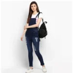 Generic Women's Denim Solid Dungaree Pant (Blue) - Image 3