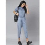 Generic Women's Denim Self Design Tie Ups Jumpsuit (Blue) - Image 3