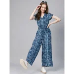 Generic Women's Rayon Tie & Dye Short Sleeve Jumpsuit (Blue) - Image 3