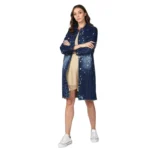 Generic Women's Denim Washed Long Sleeve Jacket (Blue)