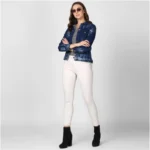 Generic Women's Denim Washed Long Sleeve Jacket (Blue) - Image 3