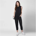 Generic Women's Denim Solid Sleeveless Jumpsuit (Black) - Image 3