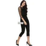 Generic Women's Polyester Self Design 3/4th Sleeve Jumpsuit (Black) - Image 3