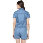 Generic Women's Denim Solid Short Sleeve Jumpsuit (Blue) - Image 4