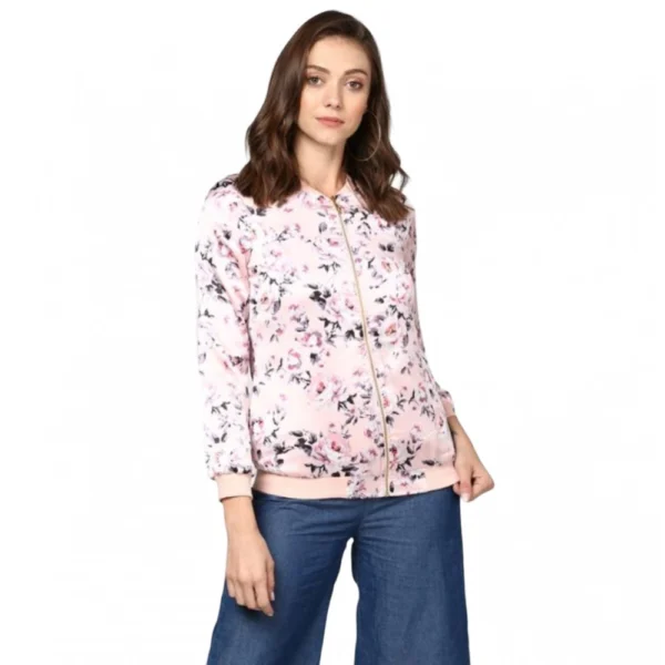 Light Pink Satin Floral Jacket for Women