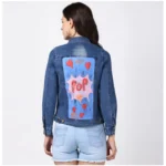 Generic Women's Denim Hand Painted Long Sleeve Jacket (Blue) - Image 4