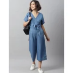 Generic Women's Denim Solid Half Sleeve Jumpsuit (Blue) - Image 3