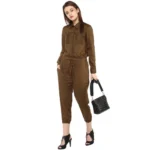 Generic Women's Rayon Solid Long Sleeve Jumpsuit (Olive) - Image 3