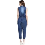 Generic Women's Denim Solid Sleeveless Jumpsuit (Blue) - Image 4