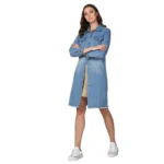 Generic Women's Denim Washed Long Sleeve Jacket (Blue)