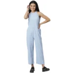 Generic Women's Denim Self Design Sleeveless Jumpsuit (Blue)