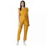 Generic Women's Cotton Linen Solid Sleeveless Jumpsuit (Yellow)