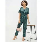 Generic Women's Polyester Polka Short Sleeve Jumpsuit (Green) - Image 3