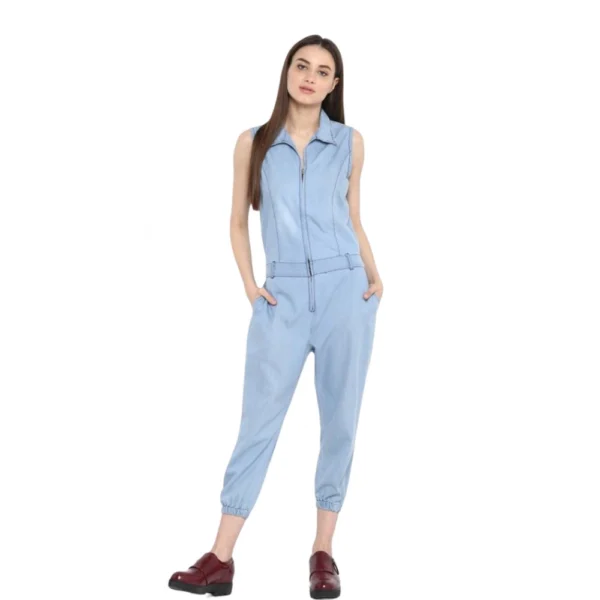 Blue Denim Sleeveless Jumpsuit for Women