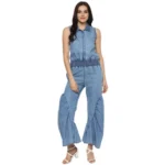 Generic Women's Denim Solid Sleeveless Jumpsuit (Blue)