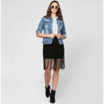 Generic Women's Denim Distressed Long Sleeve Jacket (Blue) - Image 3
