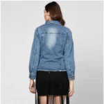 Generic Women's Denim Distressed Long Sleeve Jacket (Blue) - Image 4