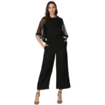 Generic Women's Polyester Solid Half Sleeve Jumpsuit (Black)