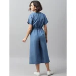 Generic Women's Denim Solid Half Sleeve Jumpsuit (Blue) - Image 4