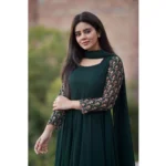 Generic Women's Georgette Embroidery 3-4th Sleeve Round Neck Kurti with Dupatta Set (Green) - Image 3