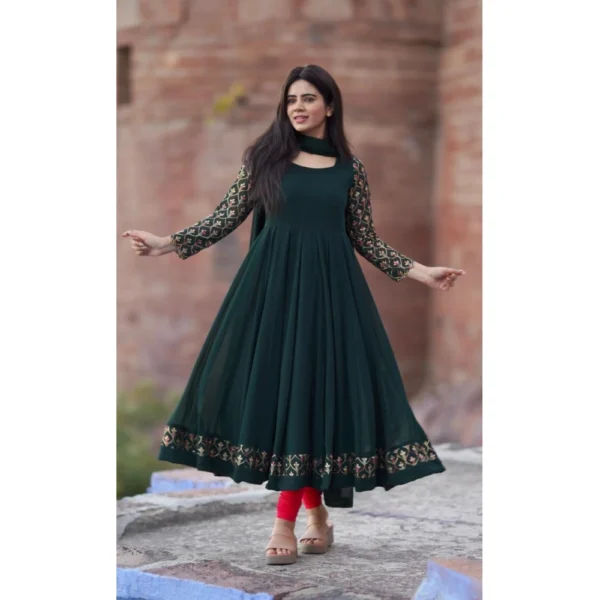 Green Georgette Embroidery Kurti Set for Women