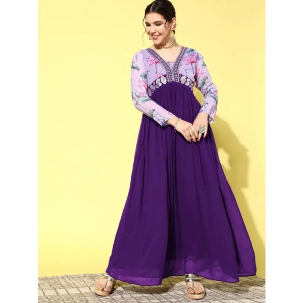 Purple Georgette Embroidered Kurti for Women
