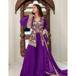 Purple Georgette Embroidery Palazzo Set for Women
