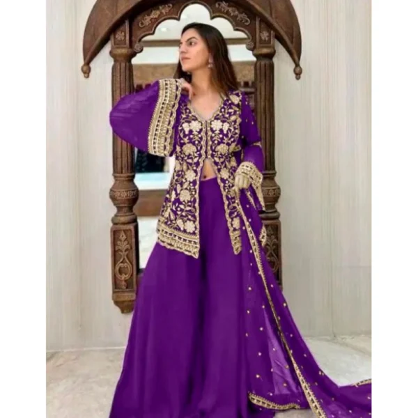 Purple Georgette Embroidery Palazzo Set for Women