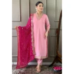 Pink Roman Silk Embroidery Kurti Set for Women