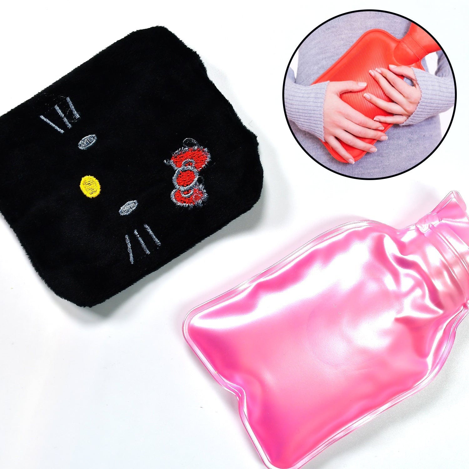 5_fb3bbb78-5483-4b1a-902a-9ca087da35ef.jpg Black Small Hot Water Bag with Cover – Pain Relief & Warmer - Front View by Nari Haat, Indian ethnic wear, women cl...