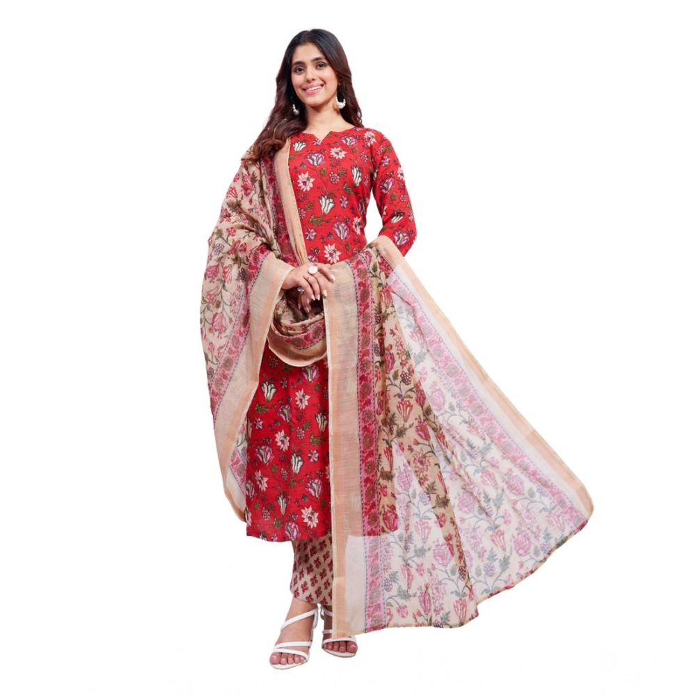 Women's Red Cotton Blend Kurti Set