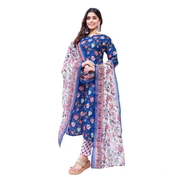 Women's Blue Cotton Blend Kurti Set