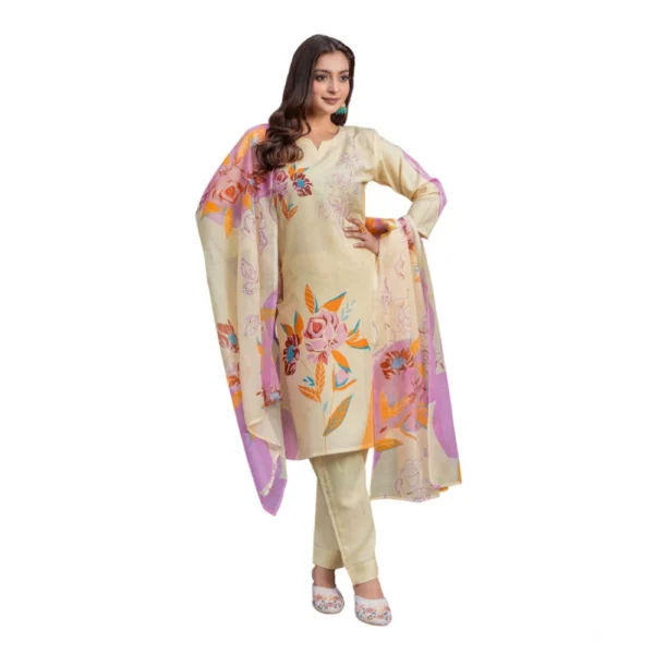 Women's Cream Cotton Blend Kurti Set