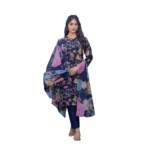 Women's Navy Blue Cotton Blend Kurti Set