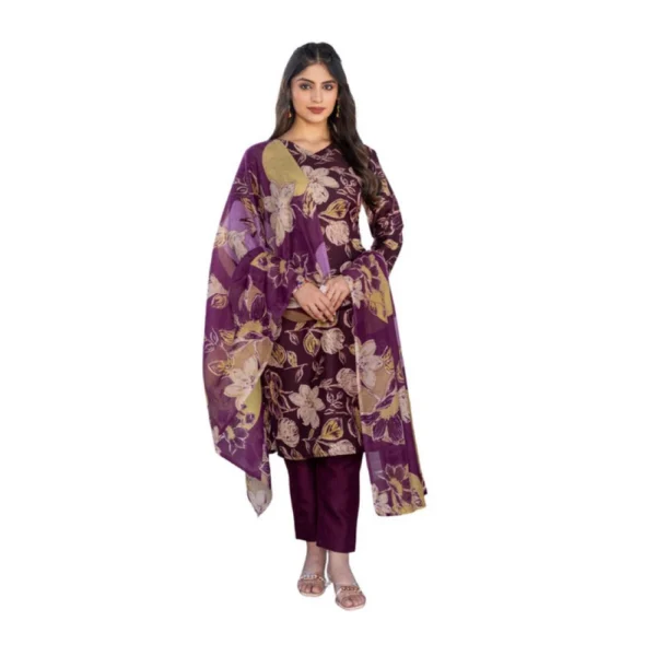 Women's Purple Cotton Blend Kurti Set