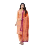 Generic Women's Cotton Blend Printed Kurti With Pant Dupatta Set (Coral)