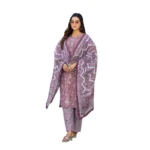 Generic Women's Cotton Blend Printed Kurti With Pant Dupatta Set (Lavender)