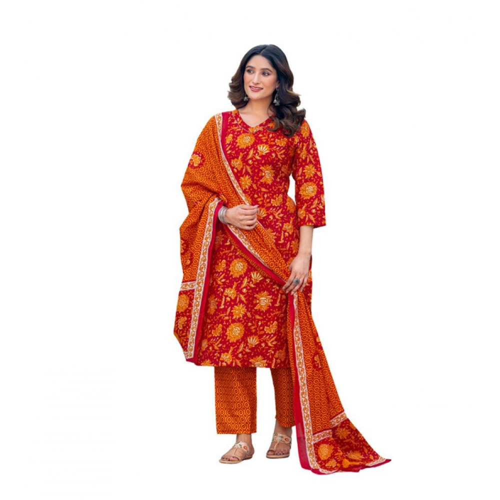 63061-1000x1000-1.webp Generic Women's Cotton Blend Printed Kurti With Pant Dupatta Set (Maroon) - Image 1