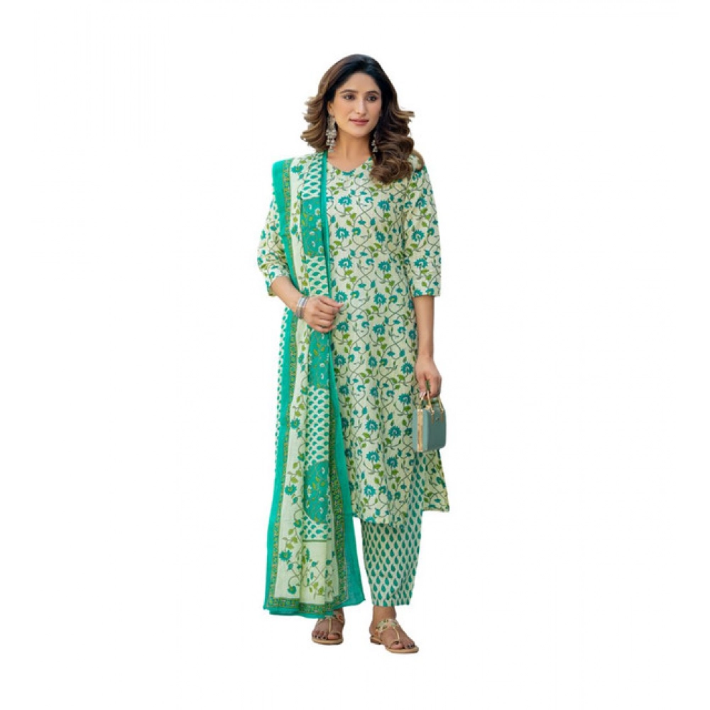 63067-1000x1000-1.webp Generic Women's Cotton Blend Printed Kurti With Pant Dupatta Set (Pista) - Image 1