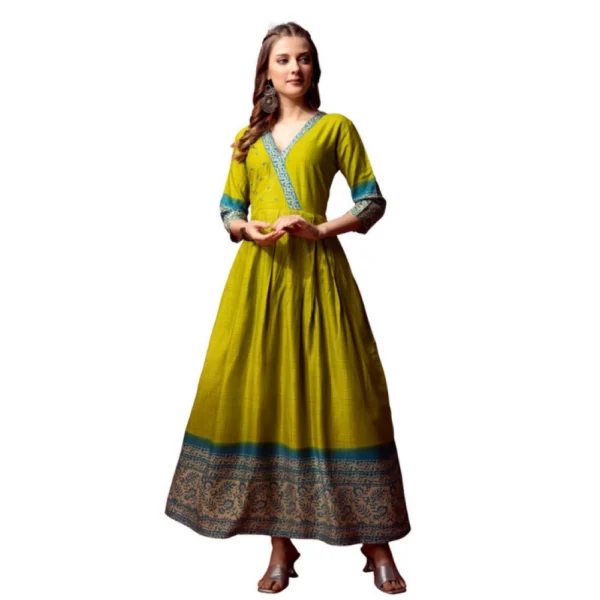 Green Printed Anarkali Gown