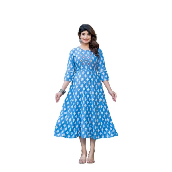Sky Blue Rayon A-Line Kurti for Women