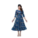 Navy Blue Rayon A-Line Embroidery Kurti for Women