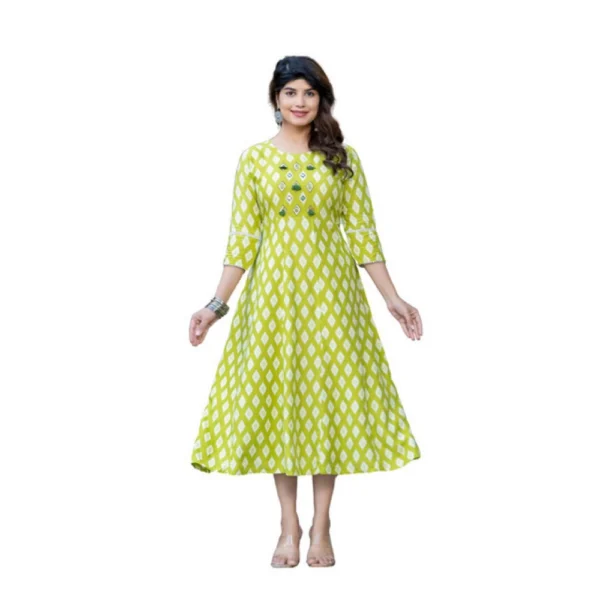 Parrot Rayon A-Line Embroidery Kurti for Women