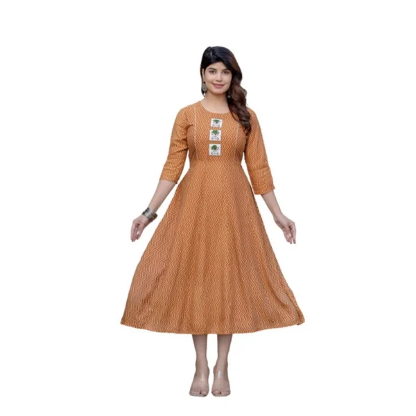 Rust Rayon A-Line Embroidery Kurti for Women