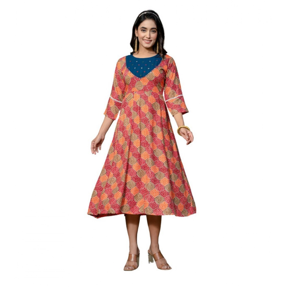 Multicolor Rayon A-Line Embroidery Kurti for Women