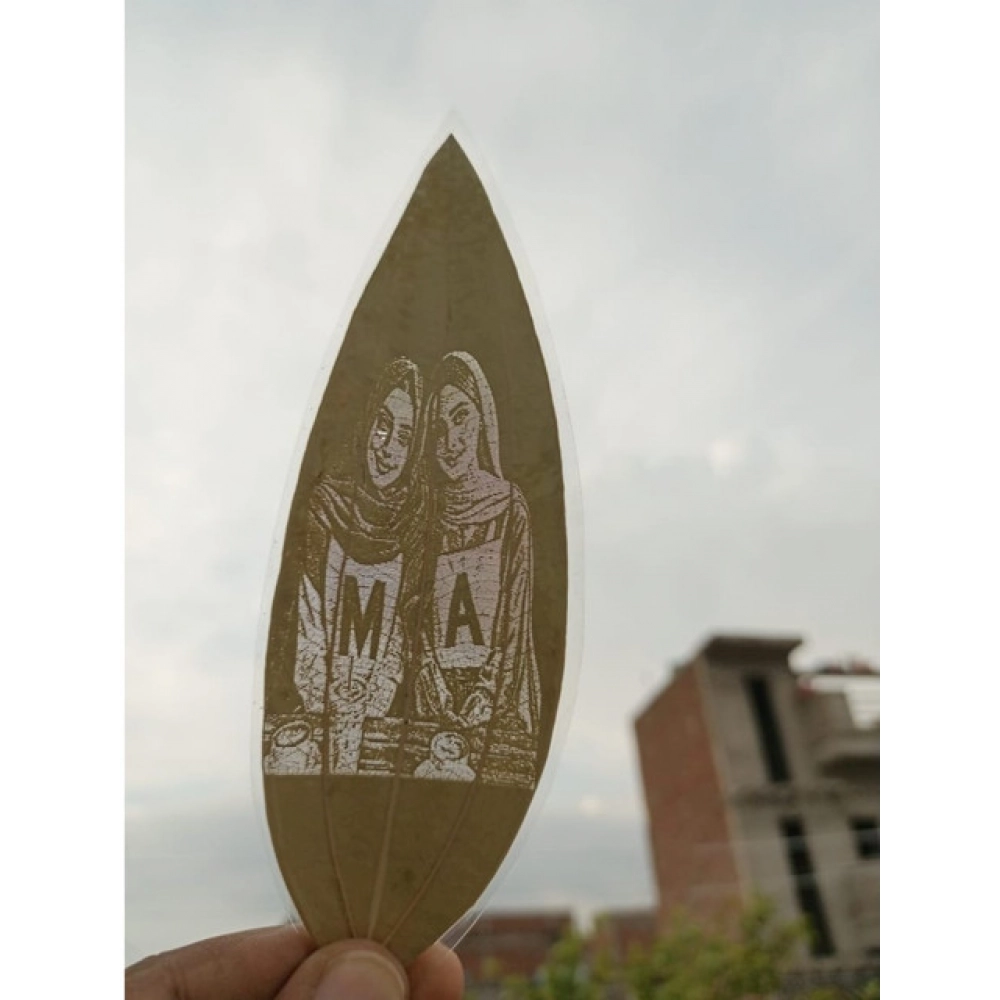 Custom Friendship Portrait Engraved on Natural Leaf