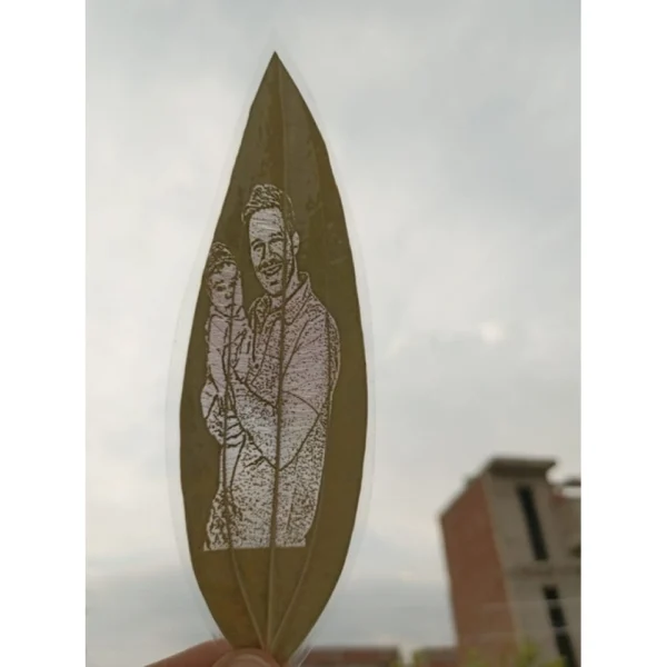 Custom Father and Child Portrait Engraved on Natural Leaf