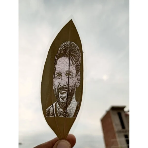 Custom Portrait Engraved on Natural Leaf Artwork